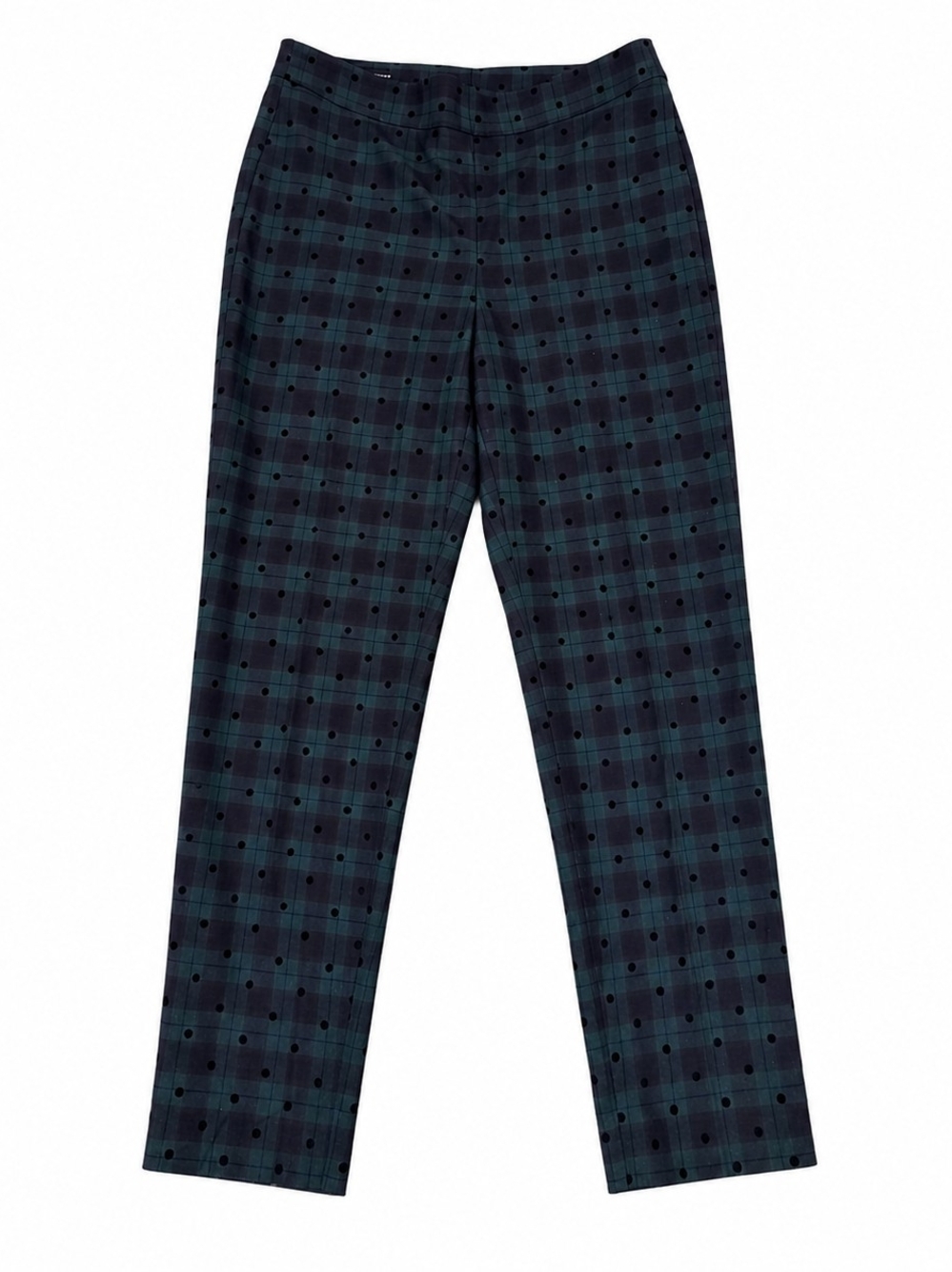 Talbots Wool Blend Plaid Polka Dot Pants Green Black Slim ankle Career Sz. 12